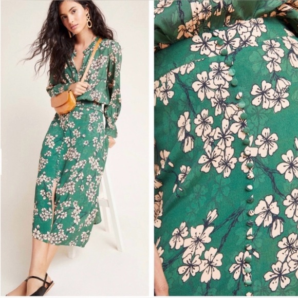 NWOT Kachel x Anthropologie green floral skirt sz 8 - Picture 2 of 5